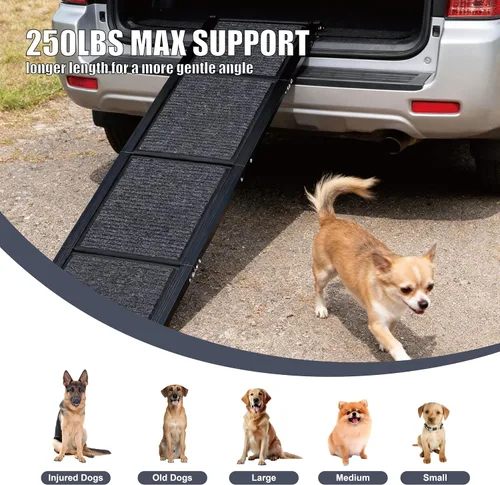 Miniatura 5 de Rampa para perros de 65 x 17.2 pulgadas para automóvil, camión, SUV, rampas plegables para escaleras para mascotas con superficie antideslizante