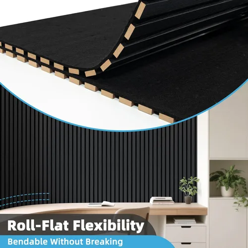 Miniatura 6 de Art3d Paquete de 1 panel de pared de listones de madera acústica con diseño plano enrollable, paneles absorbentes de sonido de 95.3 x 23.8 pulgadas