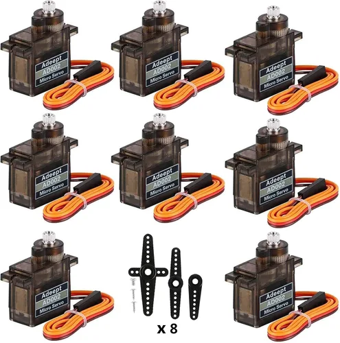 Adeept AD002 8 unids 90S 9G Micro Servo Motor, Metal Geared Micro Servo para RC Robot Coche Helicóptero Avión Controles Barco Raspberry Pi Project