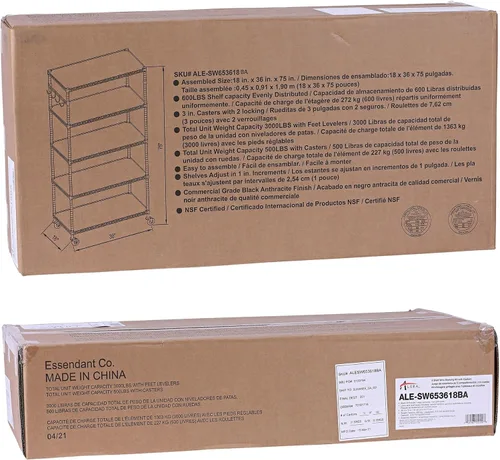 Miniatura 7 de Alera Kit de estantería de alambre de 5 estantes con ruedas y revestimientos para estantes, 36 pulgadas de ancho x 18 pulgadas de profundidad x 72