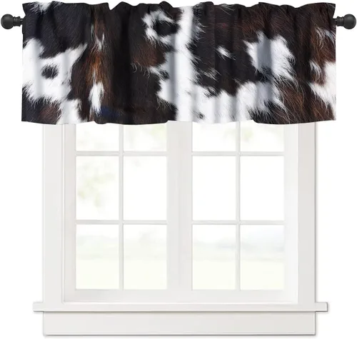 Miniatura 17 de Cenefa de piel de vaca blanca y negra, con estampado de animales de granja occidental, cortina corta opaca para ventana de granja, cocina