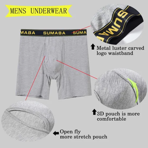 Miniatura 5 de Calzoncillos tipo bóxer de pierna larga para hombre, con bolsa que no se sube, de bambú, transpirables