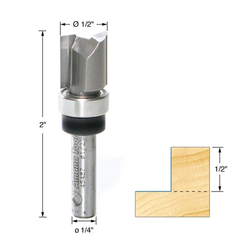 Miniatura 2 de Amana Tool 45487 Broca de enrutador de plantilla de inmersión con punta de carburo con punta de carburo 1/2 x 1/4 pulgadas de diámetro x vástago