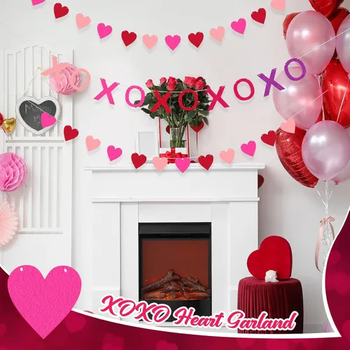 Miniatura 2 de 4 carteles de fieltro para decoración de San Valentín, guirnalda de bolas de fieltro rosa, decoración de San Valentín para aniversario, boda, día