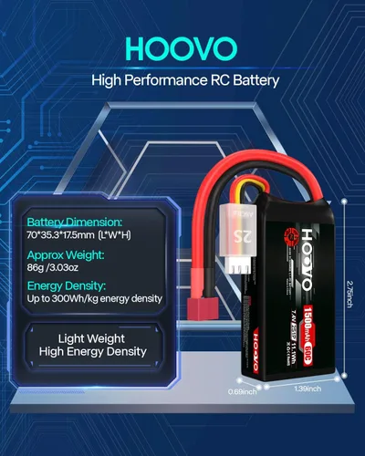 Miniatura 4 de HOOVO Paquete de batería Lipo RC 2S 7.4V 1500mAh 60C con conector T para RC Barco, Camión, Helicóptero RC, Avión, Quadcopter, UAV, Dron, FPV Racing