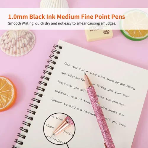 Miniatura 3 de cobee Bling Pens - Paquete de 6 bolígrafos retráctiles de 0.039 pulgadas (0.039 in), con purpurina, tinta negra, punta media, bolígrafos de regalo