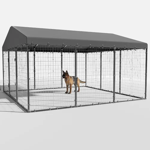 Miniatura 8 de Perrera grande de 10 x 10 x 6 pies para exteriores, resistente con techo impermeable, jaula de acero galvanizado antioxidante con puerta