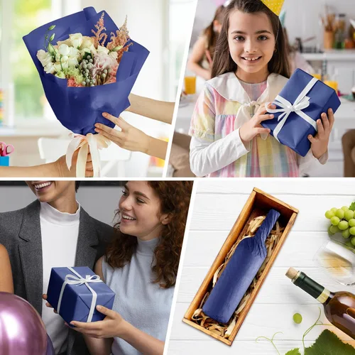 Miniatura 4 de CHRORINE - 60 hojas de papel de seda azul marino para envolver regalos, papel de seda a granel para manualidades artísticas y decoración, ideal
