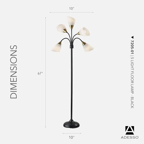 Miniatura 6 de Adesso Lámpara de pie con 5 pantallas móviles y brillo ajustable, iluminación perfecta para decoración de dormitorio, estudio de belleza y arte