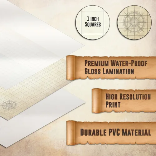 Miniatura 5 de Melee Mats DND Map Starter Set - 24" x 36", Rejilla de Terreno de Batalla de Borrado Húmedo y Seco para Calabozos y Dragones - Experiencia 24.0 in x