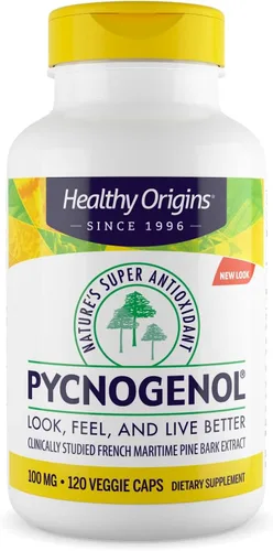 Healthy Origins Pycnogenol 100 mg (Antioxidante Súper Natural de la Naturaleza, Sin OGM, Sin Gluten, Apoyo Cardiovascular), 120 Cápsulas Vegetales