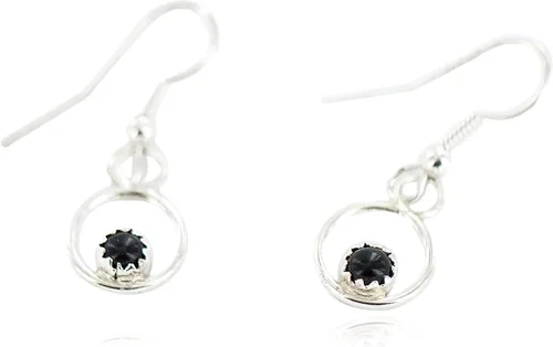 $90Tag Pendientes de plata certificada Navajo Natural Onyx cuelgan nativos americanos 27226-6 Hecho por Loma Siiva, Metal Piedra, Ónix