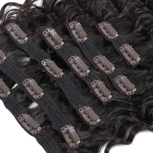 Miniatura 5 de Extensiones de cabello sintético rizado con clip de doble trama, resistencia al calor, onda profunda gruesa, con clip, 7 piezas