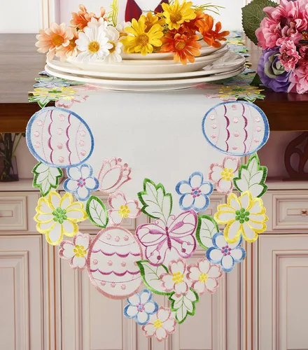 Miniatura 6 de Camino de mesa de Pascua y primavera de 13 x 68 pulgadas, huevos bordados, huevos florales con flores, mariposas y bufandas para el hogar, cocina