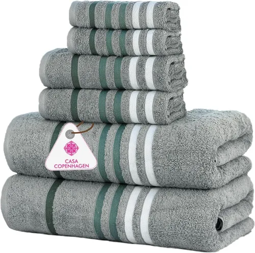 Miniatura 97 de CASA COPENHAGEN Juego de 6 toallas de palomitas de maíz, color azul polvoriento, 21.16 oz/m², 2 toallas de baño, 2 toallas de mano y 2 toallas