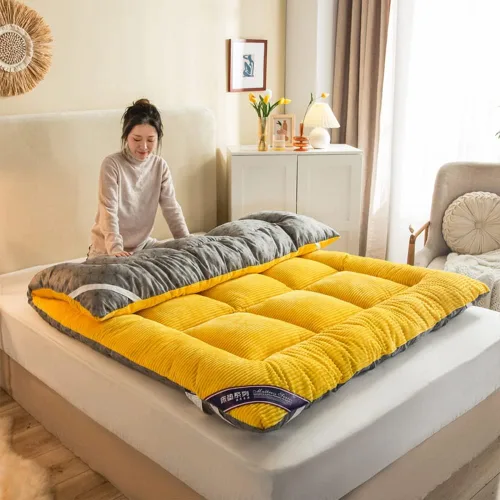 Miniatura 9 de Colchón de felpa para piso, colchón de futón japonés, colchón cálido para invierno, cama plegable, colchón enrollable, colchón de campamento, Verde