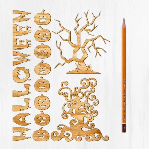 Miniatura 8 de Ajoure Fine Lasercut Embelishments # Lindas calabazas y árboles espeluznantes Halloween Vintage chapa madera contrachapada silueta para manualidades