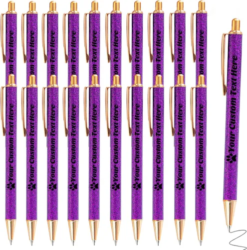 Miniatura 52 de 10 bolígrafos personalizados con purpurina, bolígrafos impresos personalizados a granel, bolígrafos retráctiles de tinta negra para graduación