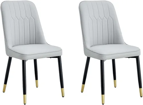 Miniatura 8 de Juego de 2 sillas de comedor, sillas de comedor modernas, equipadas con cojines de respaldo de cuero PU y patas de metal negro, adecuadas
