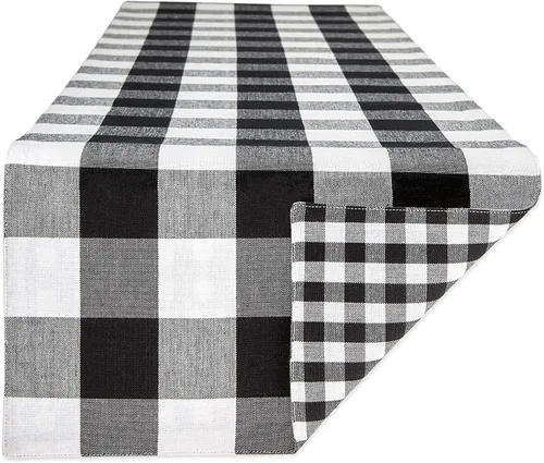 Miniatura 5 de DII Colección de mesa a cuadros Gingham, gris, camino de mesa, 14x72 pulgadas
