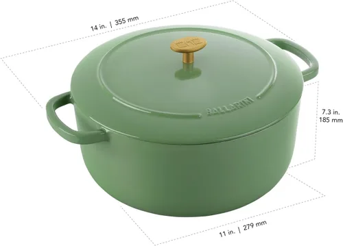 Miniatura 3 de BALLARINI Bellamonte Horno holandés redondo de hierro fundido de 7.5 cuartos de galón, color verde Saggio