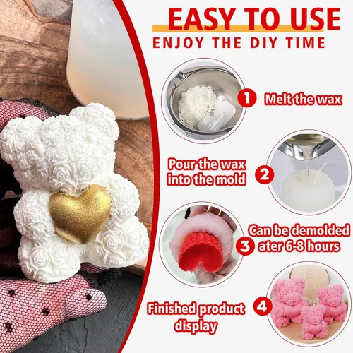 Miniatura 7 de 2 moldes de silicona de oso de rosas, moldes para hacer velas de oso de peluche 3D, molde de resina epoxi de silicona, adorno para velas de cera