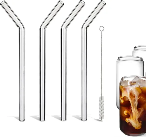 Miniatura 15 de Paquete de 15 popotes cortos de vidrio resistentes a los golpes, de 6 pulgadas y 0.315 in, popotes de vidrio recto transparente para cócteles