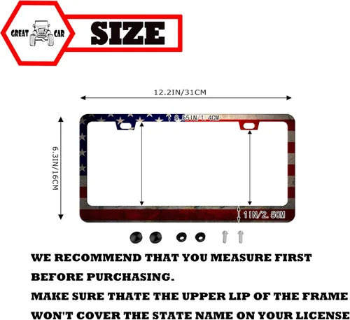 Miniatura 2 de Marco de matrícula de aluminio con bandera de Estados Unidos, marco de matrícula personalizado con 2 agujeros para decoración de hombres y mujeres