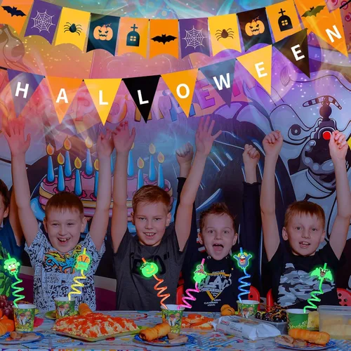 Miniatura 5 de JANYUN - Pajitas luminosas de Halloween, 20 piezas de pajitas de plástico reutilizables y luminosas, suministros para fiesta de Halloween, pajitas