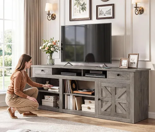 Miniatura 7 de YITAHOME Soporte de TV de granja para TV de 65 pulgadas, centro de entretenimiento con armarios y cajones de almacenamiento, consola de TV para sala