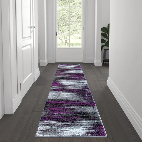 Miniatura 19 de Flash Furniture Rylan Collection - Alfombra contemporánea de olefinas azules, de pelo alto, 2 x 10 pies, respaldo de yute, pasillo, entrada
