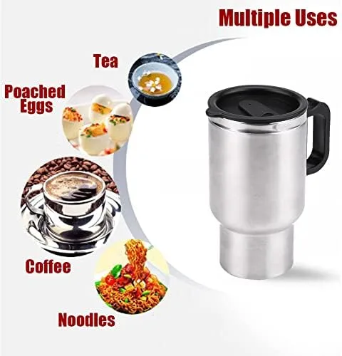 Miniatura 3 de Hervidor eléctrico de agua caliente, 12 V, 15.2 fl oz, hervidores eléctricos de acero inoxidable, taza de calefacción de viaje, taza de café, té