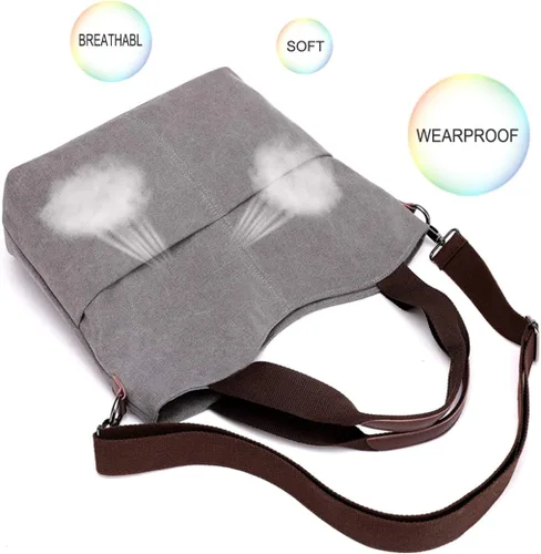 Miniatura 8 de DOURR Hobo - Bolsos cruzados de lona para mujer, bolso cruzado de moda de algodón
