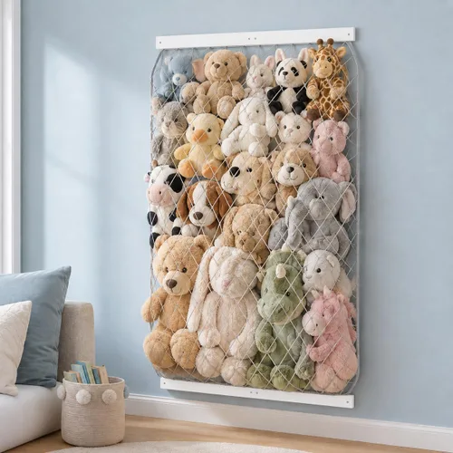 Miniatura 11 de Red de almacenamiento de animales de peluche, soporte elástico para juguetes de peluche, longitud de montaje en puerta/pared, organizador