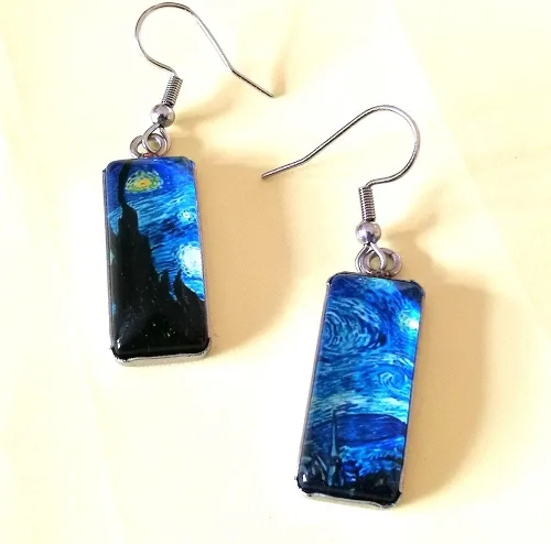 Miniatura 9 de Van Gogh - Aretes colgantes con diseño de girasol y cielo estrellado para mujer, aretes de arte abstracto