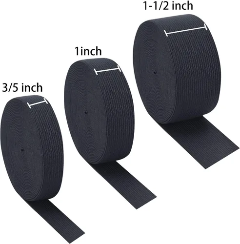 Miniatura 3 de Sunmns 3 rollos de banda elástica extensible para coser en carrete, 3/5, 1, 1-1/2 pulgadas de ancho, 5.5 yardas/rollo (negro)