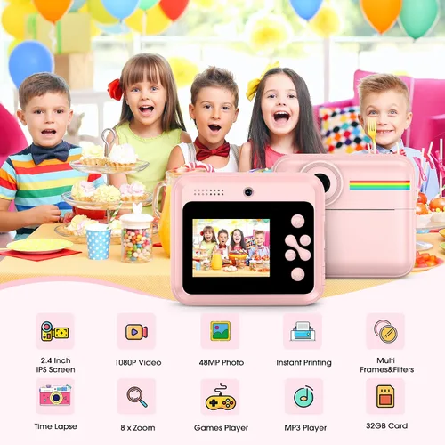 Miniatura 2 de Cámara para niños, impresión de fotos instantánea, cámaras duales de video digital HD para niños pequeños, cámara digital para niños que imprimen