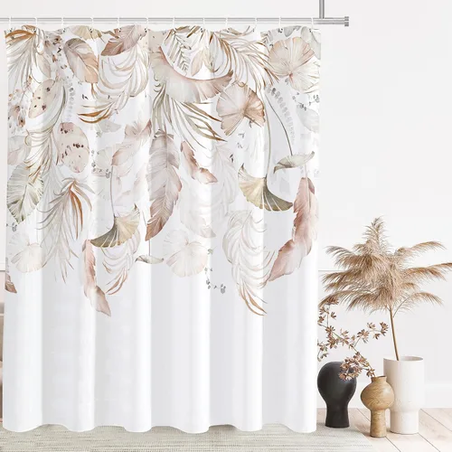 Miniatura 9 de Tititex Blomming - Cortina de ducha floral blanca brillante, hojas verdes acuarela en la parte superior, decoración de baño de planta