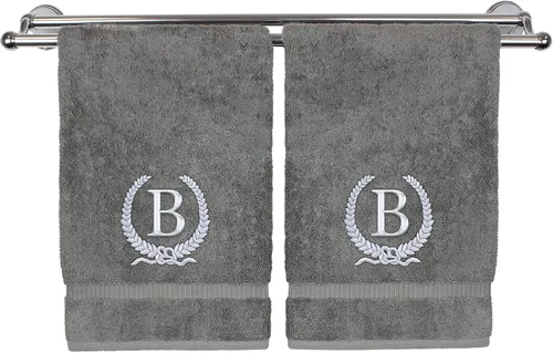 Miniatura 22 de Toalla de mano con monograma, regalo personalizado, 16 x 30 pulgadas, diseño de corona dorada bordada con letra blanca en toalla negra, extra