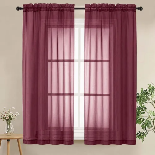 Miniatura 46 de LIVEKID Cortinas traslúcidas negras de cocina de 36 pulgadas de largo, cortinas cortas filtrantes de luz, 2 paneles de gasa aireada, texturizadas