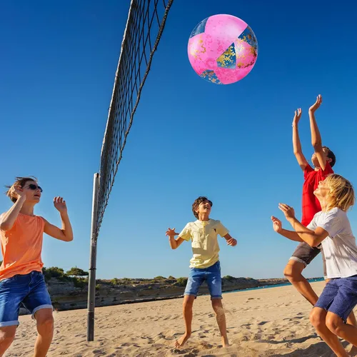 Miniatura 4 de BBTO Pelota de playa inflable con purpurina de 16 pulgadas, bolas de confeti para piscina, bolas de playa rosas para adultos, niños y niñas