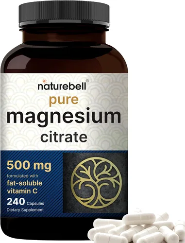 Miniatura 10 de Paquete de 2 citratos de magnesio de 500 mg, 480 cápsulas, forma elemental de alta pureza, extrafuerte, mineral esencial para el corazón