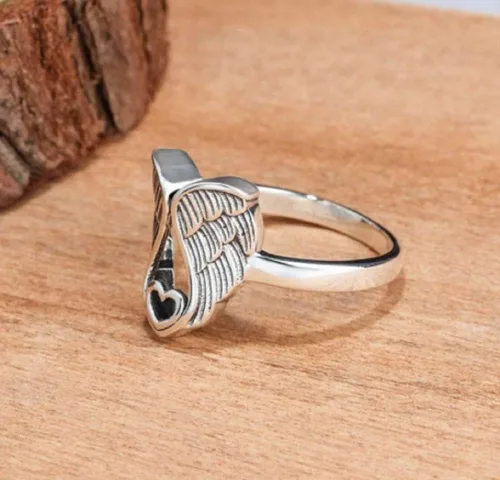 Miniatura 3 de HUKQBUNX - Anillo de plata de ley 925 con alas de ángel retro Love Fresh para mujer, tamaño 6-10 (talla 9)