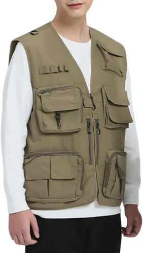 Miniatura 3 de Pishon - Chaleco de pesca para hombre de verano al aire libre, de secado rápido, informal, ligero, con varios bolsillos