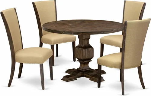 Miniatura 18 de East West Furniture I2VE5-703 - Juego de mesa y sillas de cocina de 5 piezas, incluye una mesa de comedor redonda con pedestal y 4 sillas de comedor