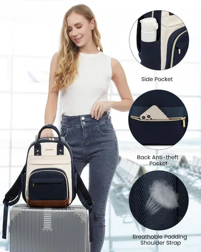 Miniatura 4 de LOVEVOOK Mini mochila para mujer, elegante mochila impermeable, Drak Azul-beige-marrón, Mochila