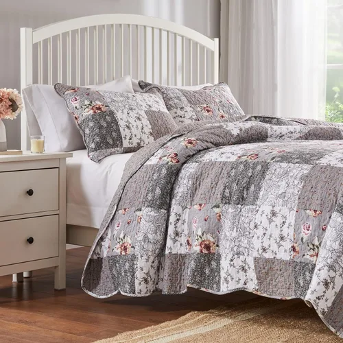 Miniatura 7 de Barefoot Bungalow GL-1812AMST Giulia - Juego de edredón individual, color gris