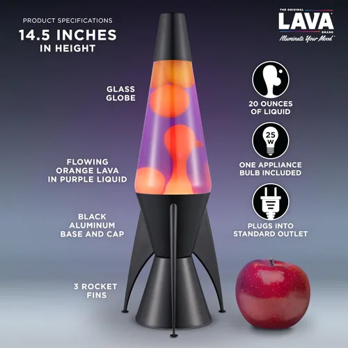 Miniatura 3 de Lava The Original Lamp - 14.5" Evenfall - Lámpara de movimiento líquido retro cohete - Cera amarilla y líquido púrpura - Artículo #2391