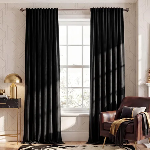 NICETOWN Cortinas de terciopelo negro de 84 pulgadas de largo, 2 paneles, bolsillo para barra y pestaña trasera, cortinas opacas de lujo, cortinas