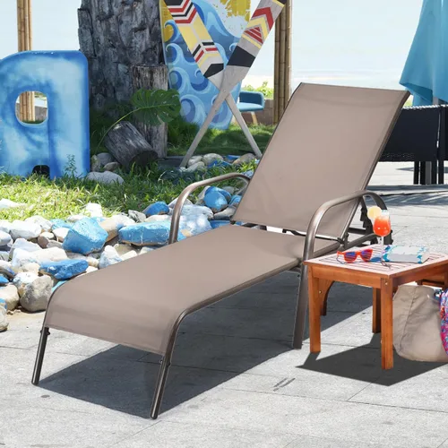 Miniatura 19 de Giantex Silla de Salón para Patio, Tumbona para Exteriores con Respaldo de 5 Posiciones Ajustables, Marco de Acero Resistente, Sillón Reclinable